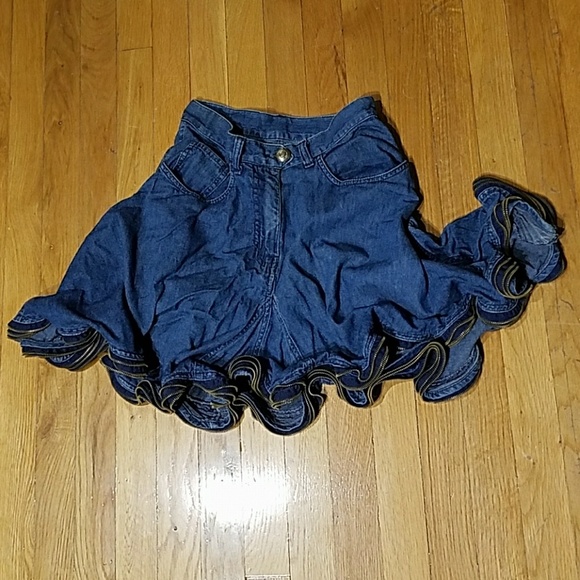 Vintage MOSCHINO Jean Ruffle Zipper Skirt Size 42 - Picture 5 of 8